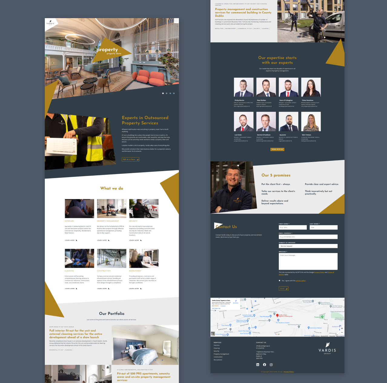 Two screenshots highlighting key site elements